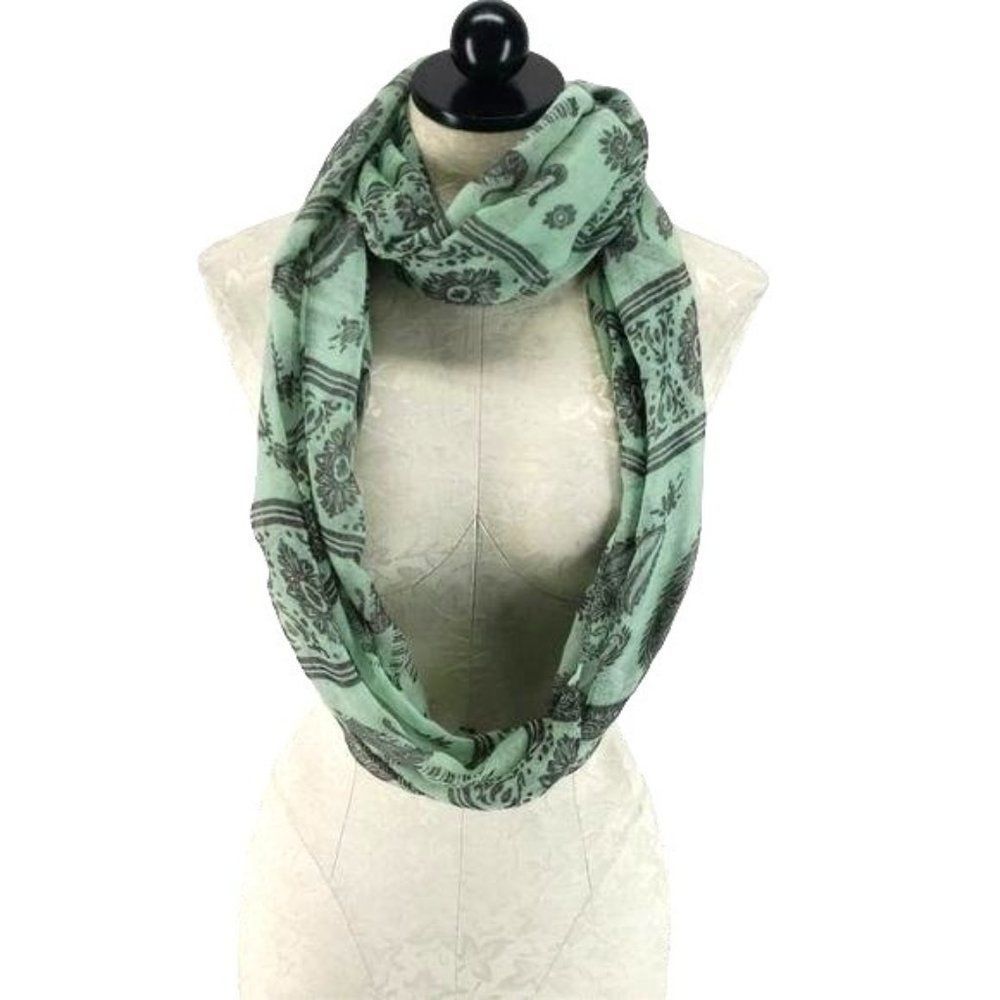Elephant Print Mint Colored‎ Infinity Scarf wrap boho